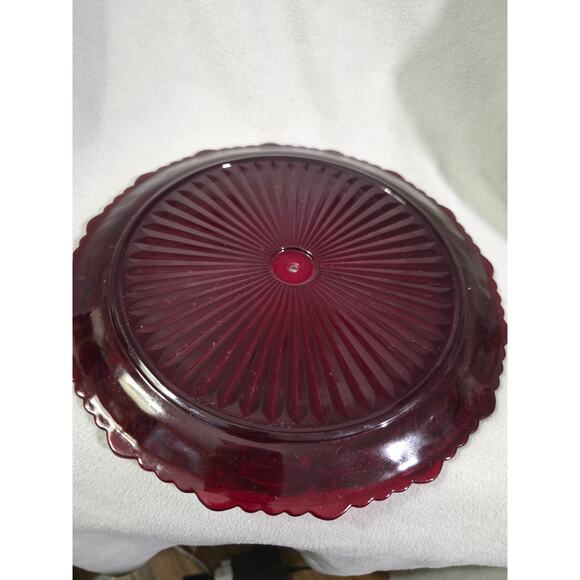 Vtg Avon Dinner Plate 1876 Cape Cod RubyRed Glass 10.75" Hole Center Tidbit Tray - Picture 4 of 8